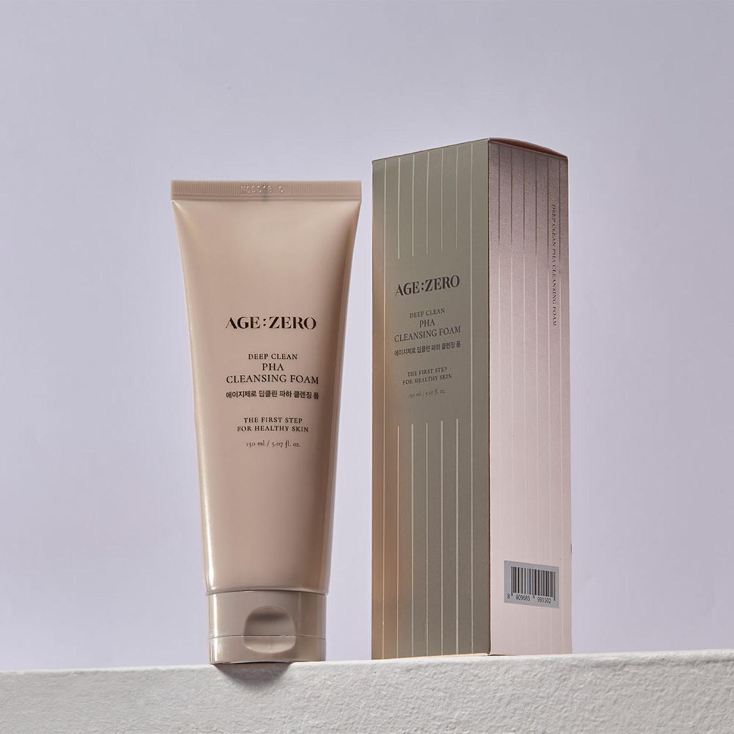 Detergente viso antiage per pelle matura con collagene low molecular, deterge delicatamente e prepara la pelle ai trattamenti, skincare coreana Age:Zero.
