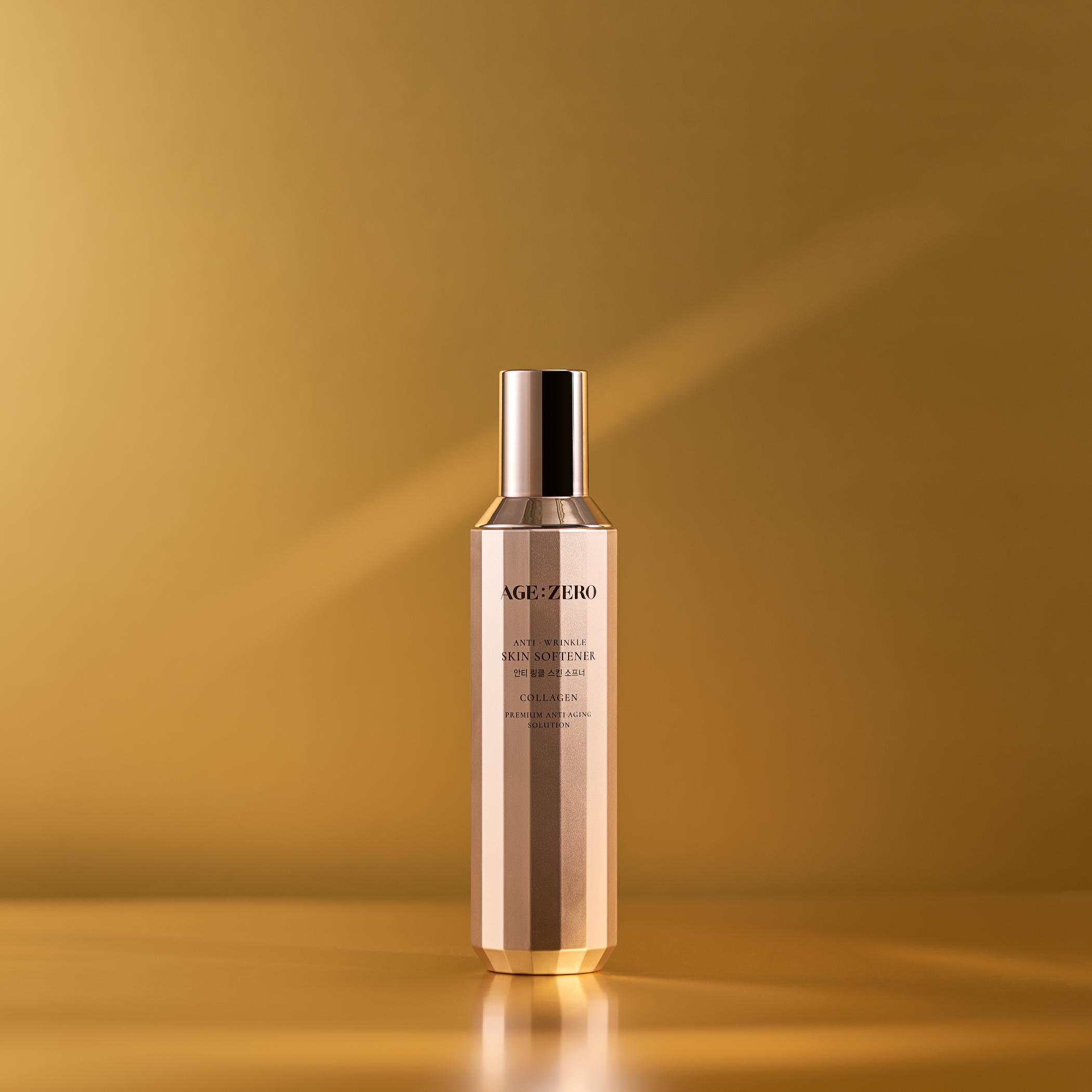 Tonico preparatore per pelle matura, effetto rimpolpante e levigante, formula coreana Age:Zero con collagene low molecular.
